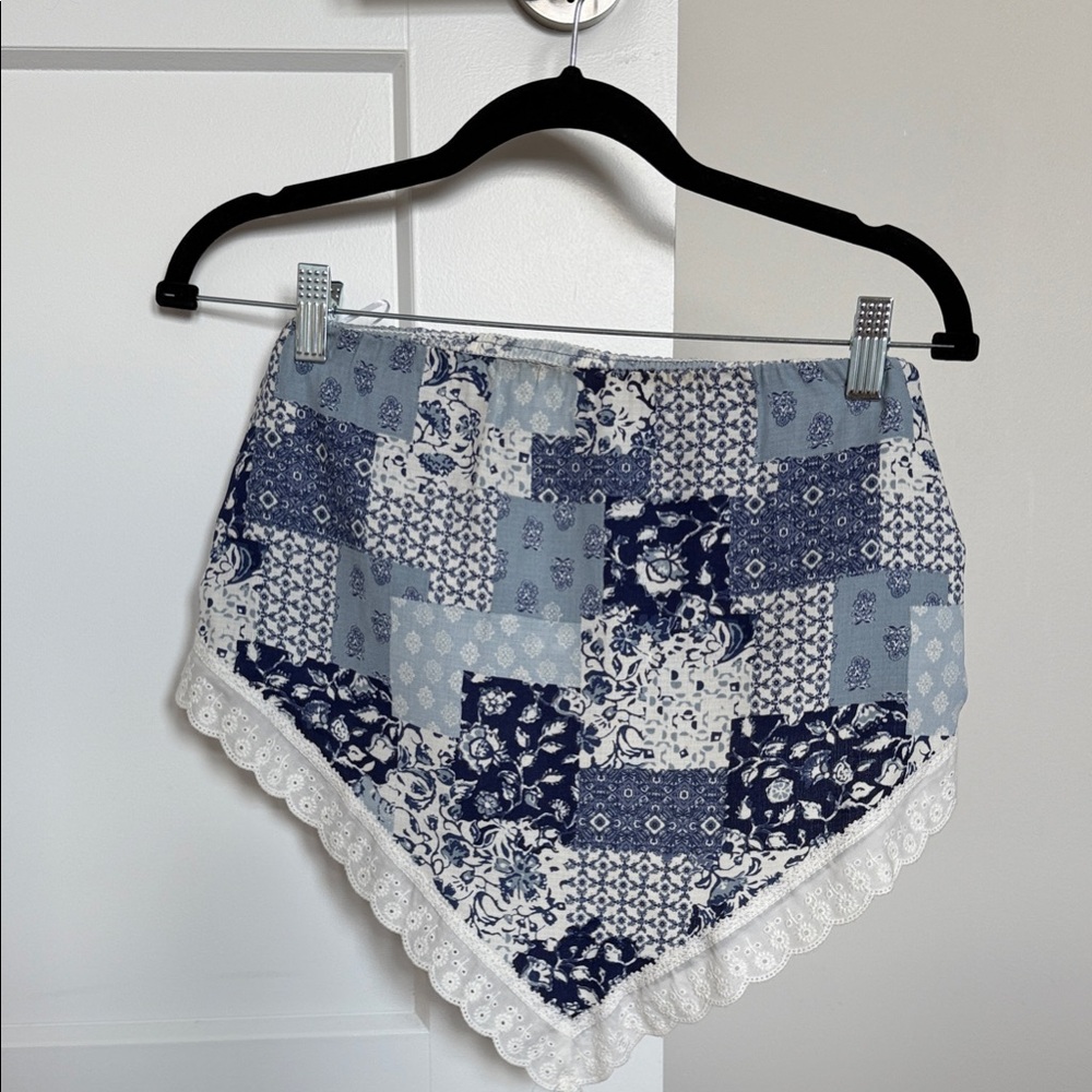 Floral Patchwork Tie-Front Skirt with Lace